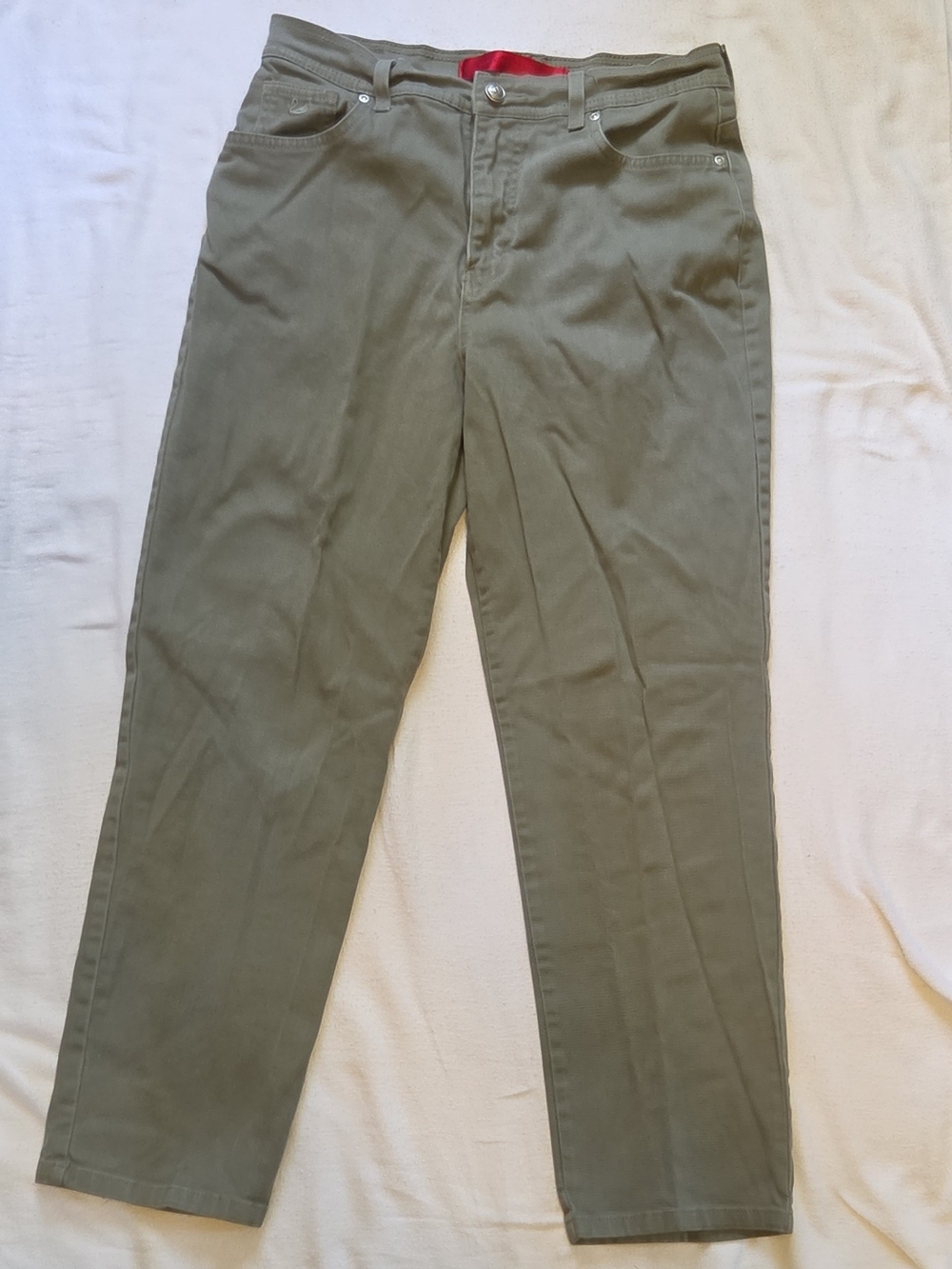 Gloria Vanderbilt Women's Green Solid Twill Cotton Straight Leg Pants 28"